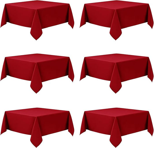 6-Pack Red Tablecloths for Square Tables, 54 x 54 Inches, Stain-Resistant Polyester Fabric for 2 Foot Tables - Washable Table Covers for Weddings, Banquets, Birthday Parties, Events