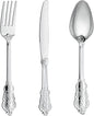 N9R 120PCS Silver Plastic Silverware, Heavy Duty Plastic Cutlery for Parties, Fancy Disposable Flatware Set Includes 40 Forks, 40 Spoons, and 40 Knives, Perfect for Weddings, Dinners, Picnics, Party