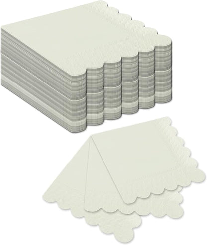 qiqee Apricot Grey Cocktail Dinner Napkins 5x5inch Disposable Beverage,Wedding, Birthday Party Dessert Wave Paper Napkins(120 Count)