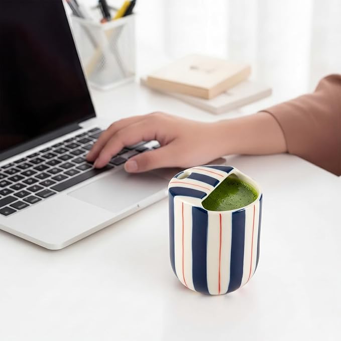Ceramic Mug with Sip Hole 10 oz Novelty Deep Blue Red Striped Ceramic Coffee - Image 7