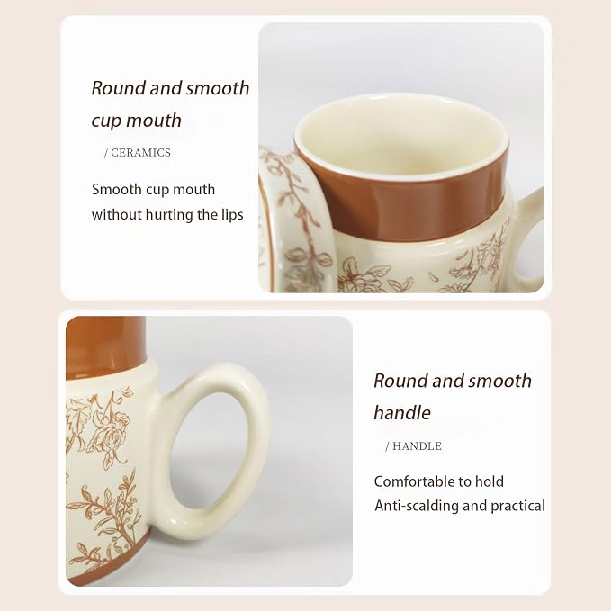12.9oz Ceramic Coffee Mug with Lid, Flower Patterned Porcelain Mug, Ceramic Tea - Image 3