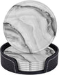 6 Pcs Simple Crystal White Gray Marble Leather Coasters by CAPVKING