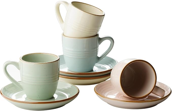famiware 3oz Espresso Cups and Saucers, Stoneware Demitasse Cup by Famiware