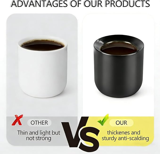 Espresso Cups Set of 2-3oz Demitasse Mugs Modern Thick Walled Durable Ceramic - Image 5