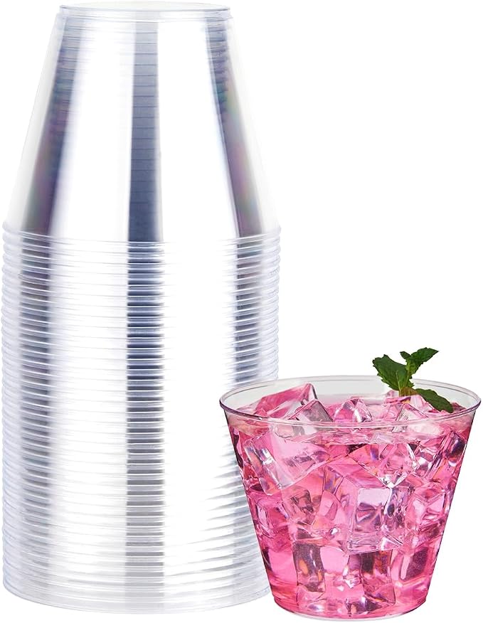 RACETOP 9 oz 50 packs Clear Disposable Plastic Cups, Durable Plastic Cups by RACETOP
