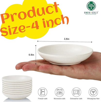 Plastic Dipping Plate Set of 8 - 4 inch Wheat Straw Plates,Soy Sauce Dish,Dipping Bowls,Small Serving Bowls for Side Dishes, Mini Appetizer Plates for Side Dishes,Condiment,BBQ and Party Dinner-White