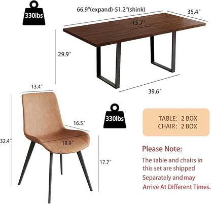 ZckyCine 67" Expandable Walnut Dining Table and 6 Upholstered Chairs, 7-Piece Modern Dining Set