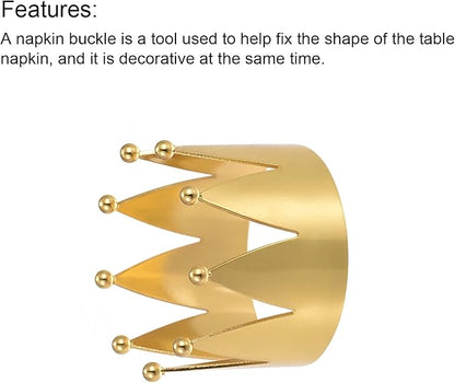 uxcell Metal Napkin Rings Set of 4, Crown Shape Napkin Ring Holder Buckle for Dining Table Decorations Wedding Birthday Holiday Party, Gold Tone
