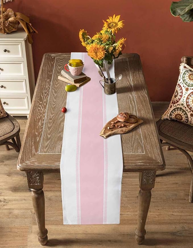 Pink Stripe Table Runners 108 inches Long, Linen Boho Table Runner Farmhouse - Image 5