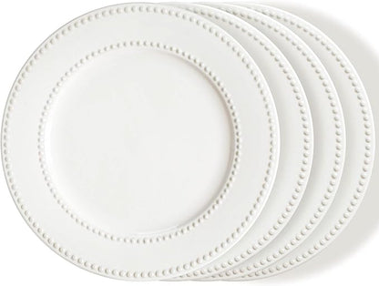 Dinner Plates Set of 4, 10.5 inch White Ceramic Plates, Embossed Salad Plates by Wareland