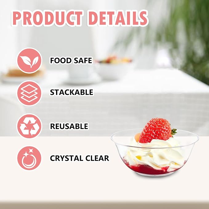 80 Pack 6 oz Clear Plastic Bowls, Disposable Salad Serving Bowls | - Image 3