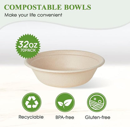 70 Pack 32 OZ Large Compostable Disposable Paper Bowls - Image 2