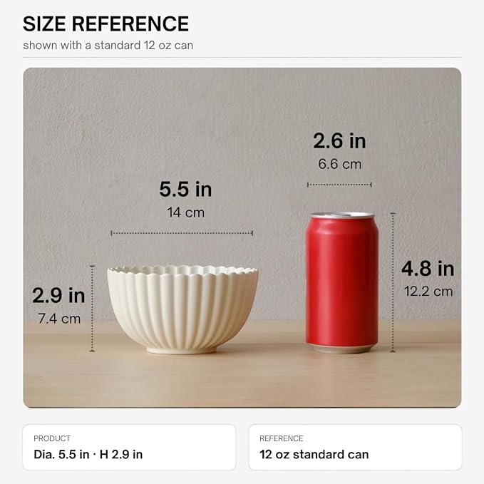 WENSHUO Small Ceramic Bowls, Daisy-Shaped, 5.5 in, Matte Crème | 17 oz - Image 2