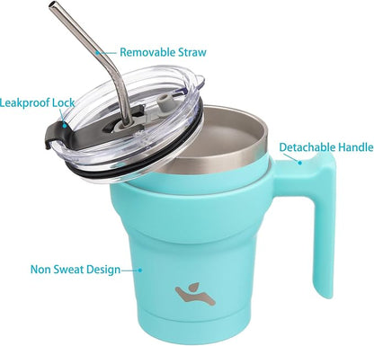 Konokyo 10 oz Tumbler with Handle and Straw, Insulated Travel Mug | Turquoise; - Image 2