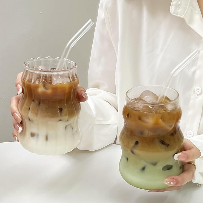 2 Pcs Ribbed Glass Cups, 18 Oz Vintage Drinking Glassware - Image 8