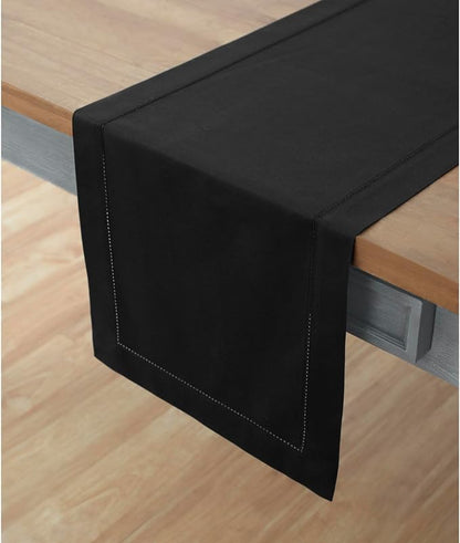 Solino Home Cotton Linen Dining Table Runner Black Hemstitch, 14 x 108 in | - Image 2