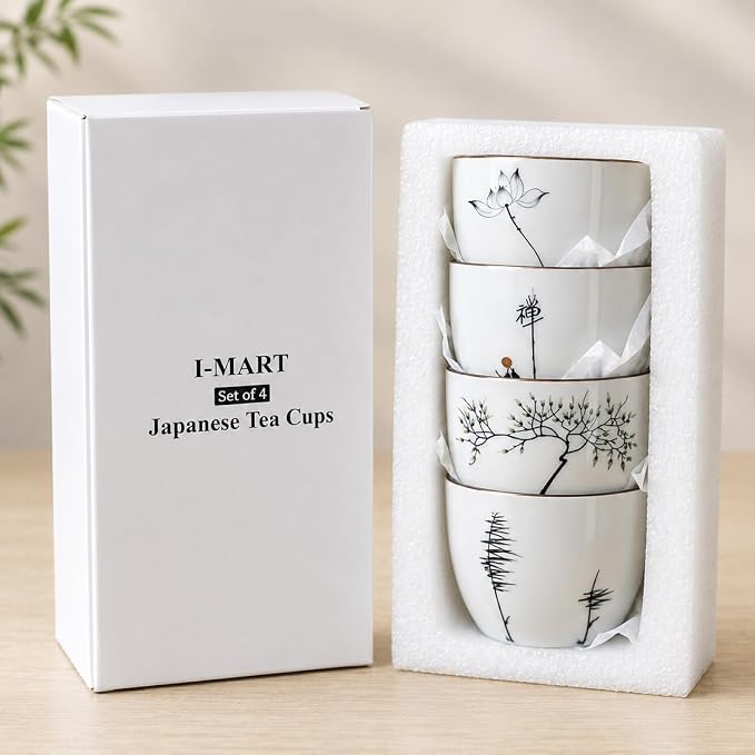I-MART 4 Pcs Japanese Tea Cup Set, Chinese Style Ceramic Kung Fu Cups - Image 7