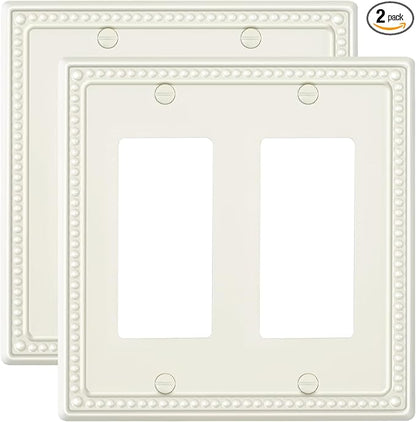 2-Pack Double Decorator Outlet Cover Plate, Light Almond Pearls Decorative Switch Plates Covers, Metal Wall Plates for Electrical Outlets, Receptacle, GFCI Outlet, Dimmer Switch