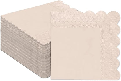 qiqee Cinnamon Pink Cocktail Dinner Napkins 5x5inch Disposable Beverage,Wedding, Birthday Party Dessert Wave Paper Napkins(120 Count)