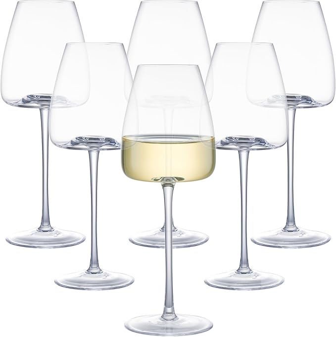 White Wine Glasses Set of 6, 15oz Crystal Wine Glasses by iridisenti