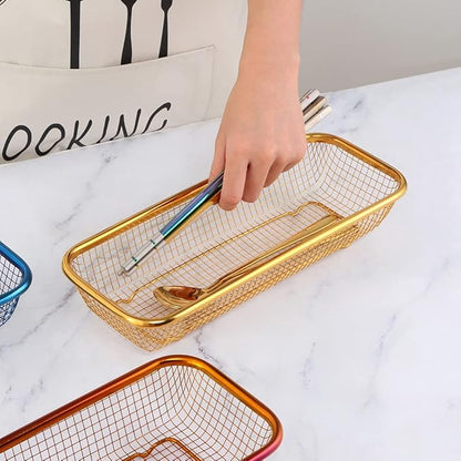 Kitchen Drawer Organizer, Stainless Steel Storage Container Metal Cabinet Storage Basket for Holding Silverware Kitchen Utensil, Pack of 2, Orange