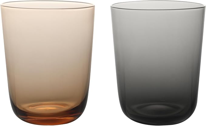 NIRA.Z 13 oz Borosilicate Glass Cups Set of 2, Amber & Grey Two-Tone Drinking by NIRAZ