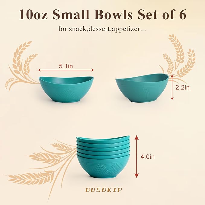 10oz Wheat Straw Bowls Set of 6, Unbreakable Plastic Bowls Reusable - Image 2