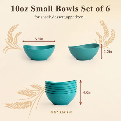 10oz Wheat Straw Bowls Set of 6, Unbreakable Plastic Bowls Reusable - Image 2