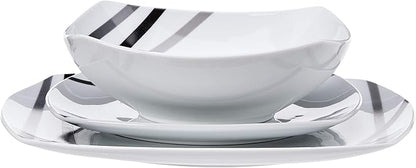 Amazon Basics 18 Piece Kitchen Dinnerware Set - Square Plates, Bowls, Service for 6 - Modern Beams