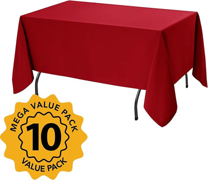 10-Pack Red Tablecloths for Rectangle Tables, 70 x 120 Inches, Stain-Resistant Polyester Fabric for 6 Foot Tables - Washable Table Covers for Weddings, Banquets, Birthday Parties, Events