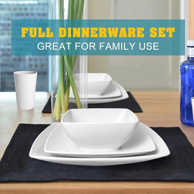 Teivio 16-piece Plastic Wheat Straw Square Dinnerware Set - Image 4