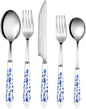 5 Pcs Chinoiserie Silverware Set Blue White Porcelain Ceramic | Stainless Steel by RimCereal