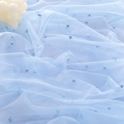 Pearl Table Runner Summer Tulle Gauze Sheer Wedding Party Home Decor | Blue - Image 3