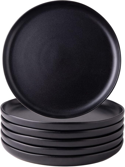 AmorArc Ceramic Dinner Plates Set of 6, Wavy Rim 10.25 Inch Stoneware Dish Set, Dinnerware Plates for Kitchen-Microwave&Dishwasher Safe, Scratch Resistant-Reactive Glaze Matte Black