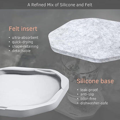 UMIRRO Absorbent Felt & Silicone Drink Coasters Set of 4, Light Grey | - Image 3