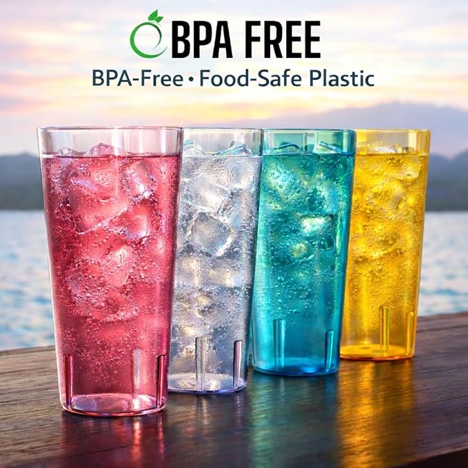 Oojami Set of 16 Plastic Tumblers, 20-Ounce Reusable Cups, BPA-Free & - Image 3