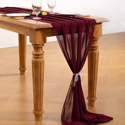 Burgundy Chiffon Table Runner Summer Boho Wedding Birthday Party Decor | 14ft - Image 4