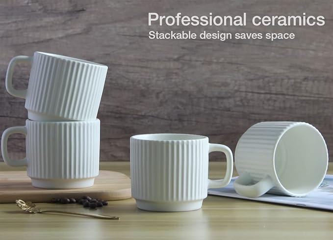 Stackable Coffee Mugs Set of 4, 7 OZ Espresso Ceramics Cups - Image 7