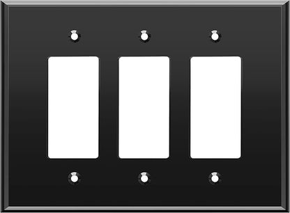 LIDER Reflective Acrylic Decorator Wall Plate, Mirrored Light Switch Plate, Plexiglass Outlet Cover, Acrylic Glass, Oversized 3-Gang 5.25" x 7.06", LWP-33O-ABK, Black
