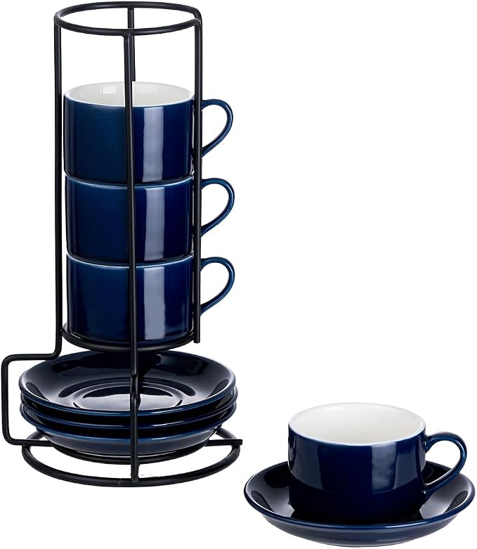 2.5oz Espresso Cups Set of 4, Porcelain Stackable Espresso Cups by MEICHU