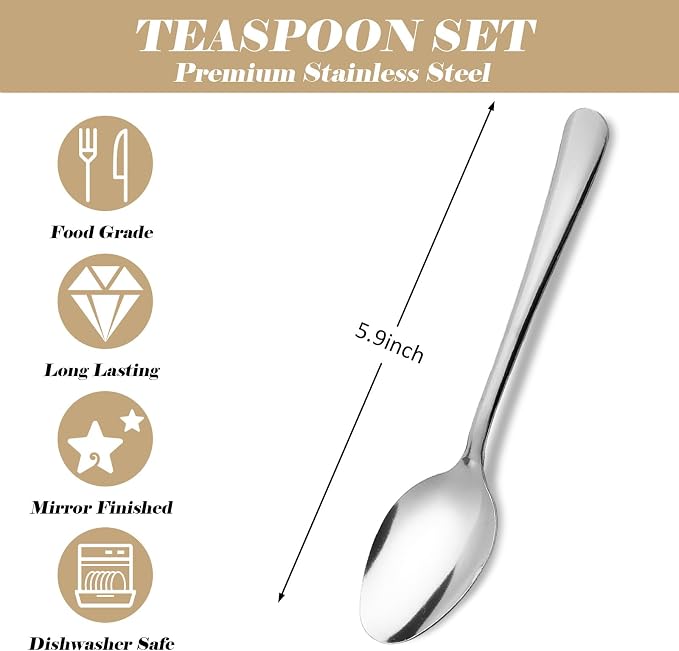 Windsor 120-Piece Set Stainless Steel Teaspoons, Tea Spoons | 5.9-Inch Food - Image 2