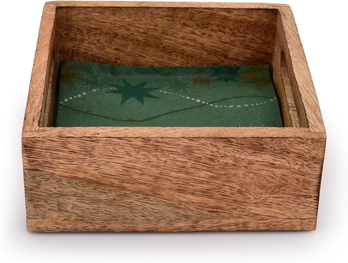 Square Burning Finish Mango Wood Napkin Holder - Image 4
