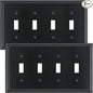 2-Pack Quad Toggle Light Switch Cover Plate, Durable Zinc Alloy Decorative Switch Plate Covers, Black 4 Gang Wall Plate for Toggle Light Switch and Rotary Dimmer Switch