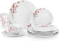 VEWEET Porcelain Dinnerware Sets for 4, 12 Pieces Plates and Bowls Set with Pink Floral, Kitchen Dishes Set Dining Ware for Family, Microwave and Dishwasher Safe, Series ANNIE