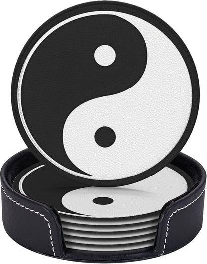 6 Pcs Funny Black and White Yin and Yang Leather Coasters by Jfniub
