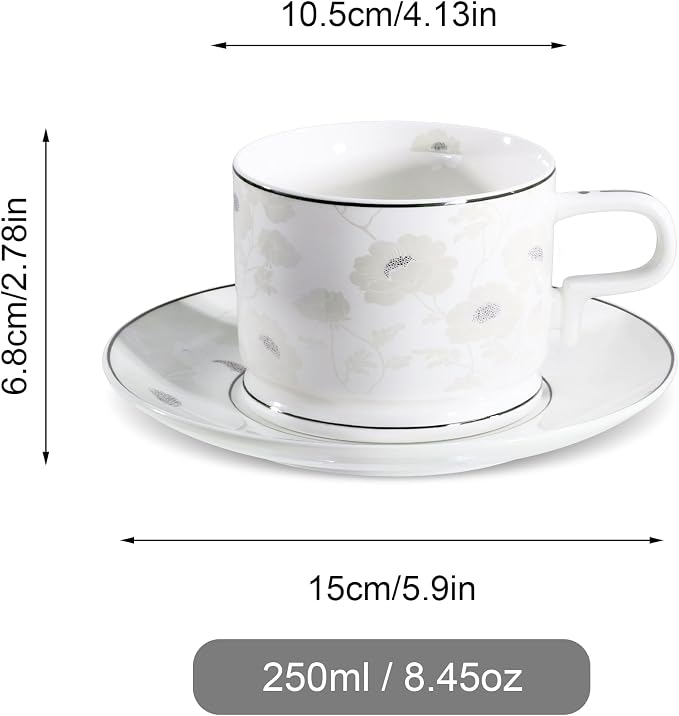 fanquare 7 Ounces Bone China Teacup and Saucer Set - Image 6