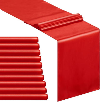 Red Satin Table Runners 10 Pack 12x108 inch Silk Smooth Fabric | Bright Satin by B-COOL