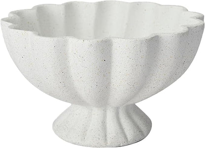 Pedestal Decorative Bowl Home Decor - Morden Handicraft Decorative Fruit Bowl for Kitchen Counter, Chic Ruffle Bowl Centerpiece Decor for Dining Table Coffee Table (Spotted White)