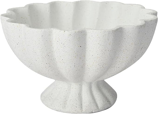 Pedestal Decorative Bowl Home Decor - Morden Handicraft Decorative Fruit Bowl for Kitchen Counter, Chic Ruffle Bowl Centerpiece Decor for Dining Table Coffee Table (Spotted White)