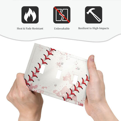 Light Switch Cover Baseball Sports Ball Game 3 Gang Wall Plate Triple Light Switch Plate Toggle Decorative Outlet Covers Electrical Switchplate for Bathroom Bedroom Decor